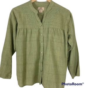 Woolrich Green Cotton Button-down Embroidered Shirt M